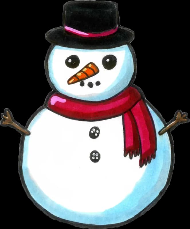 Snowman in a black top hat and red scarf