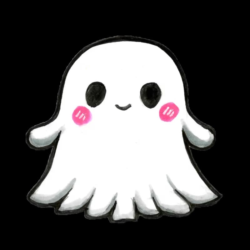Smiling white ghost with rosy pink cheeks